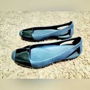 Crocs 'Sienna' Shiny Panel Square Toe Size 7W Comfort Ballet Flat Black